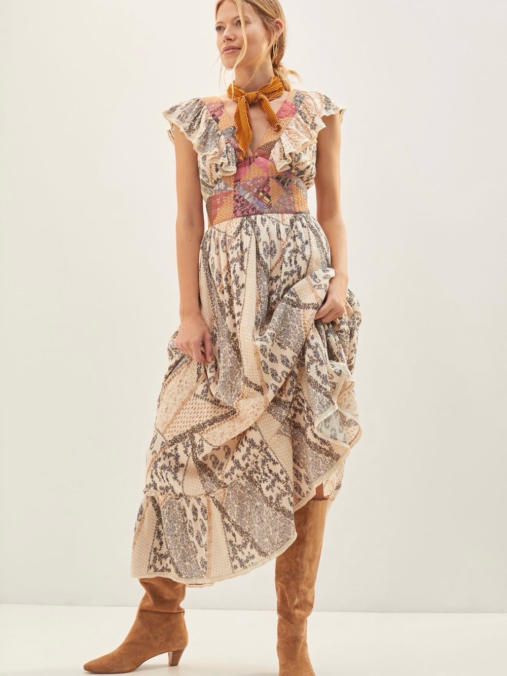 Let Me Be Patchwork Maxi Dress Small Boho Cottagecore Anthropologie